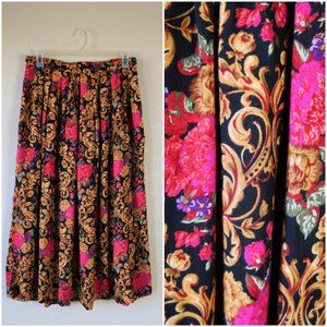 80's Herman Geist Pleated Romantic Floral Skirt